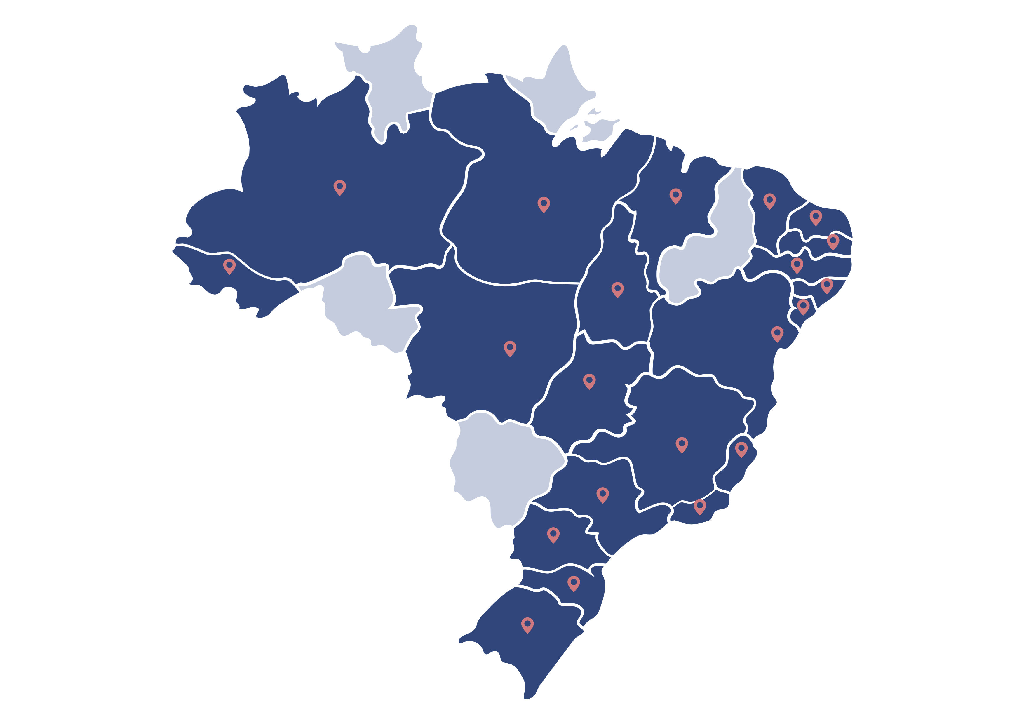 Mapa do Brasil com pontos de cobertura da OrçaAqui